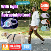 Retractable Dog Lead with Safety Light | Escape-Proof Brake Lock & 360° Visibility | Ideal for Evening Walks in Rainy Weather